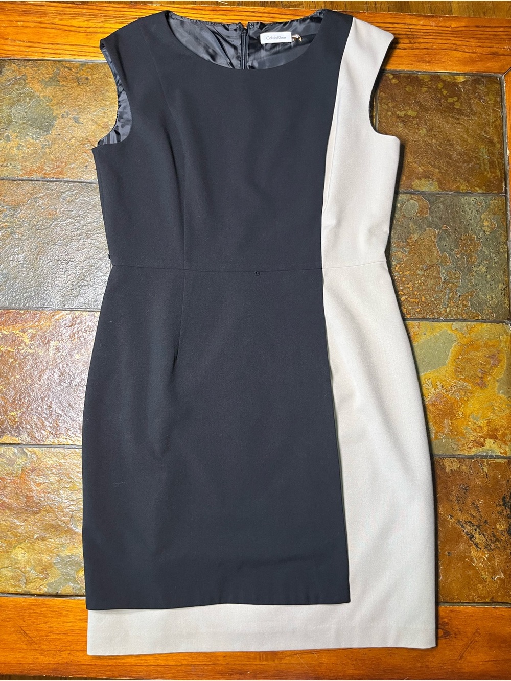 Calvin Klein Black and Cream Colorblock Dress-12